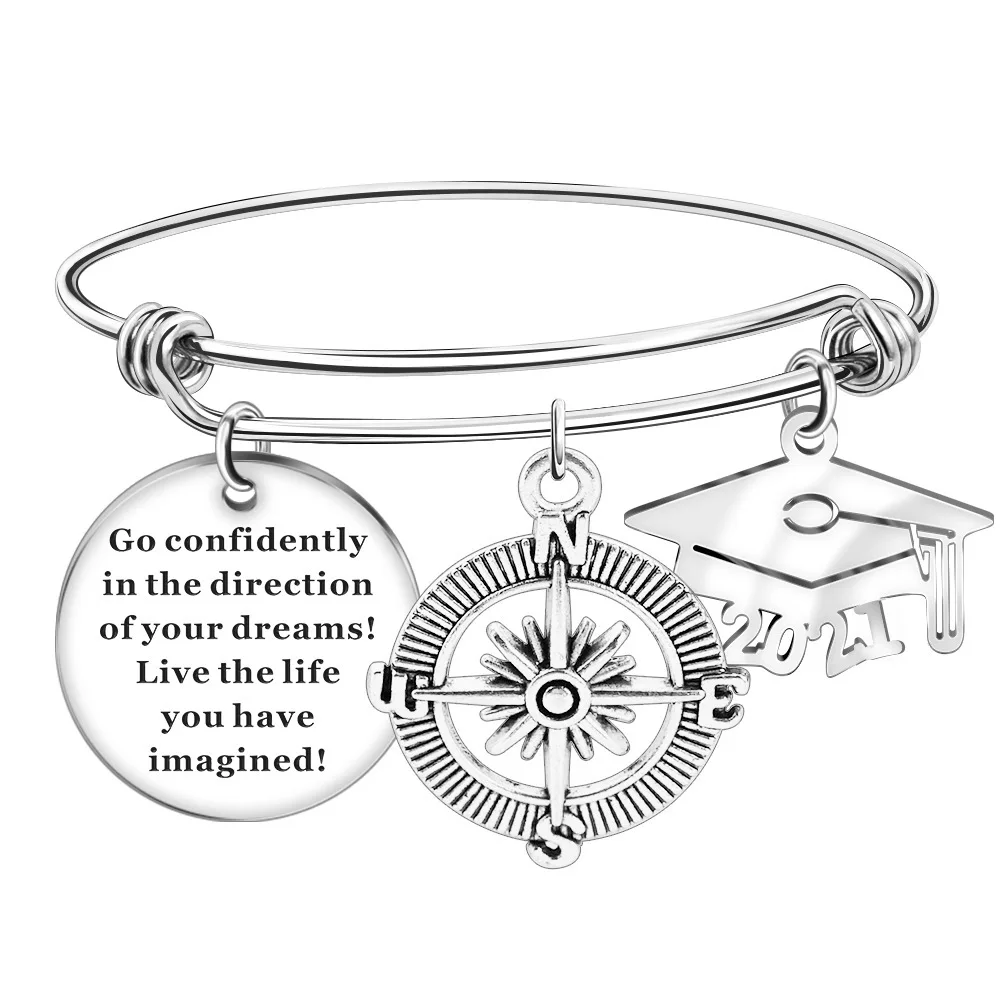 

2021 Inspiring Engravable Stainless Steel Bangles for Graduation Gift Jewelry, Silver