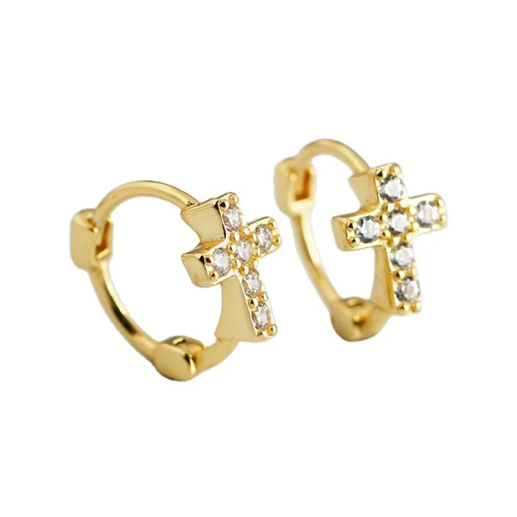 

Simple jewelry gold plated 925 sterling silver cross zircon hoop earrings 18k