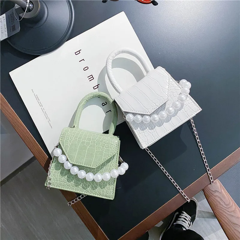 

New Trend Crocodile Leather Pearl Mini Bag Ins Minimalist Dinner Handbag