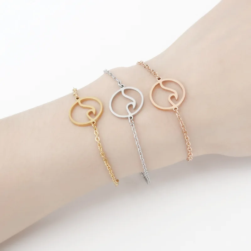 

Summer Beach Jewelry Stainless Steel Wave Pendant Bracelet, Silver/gold /rose gold