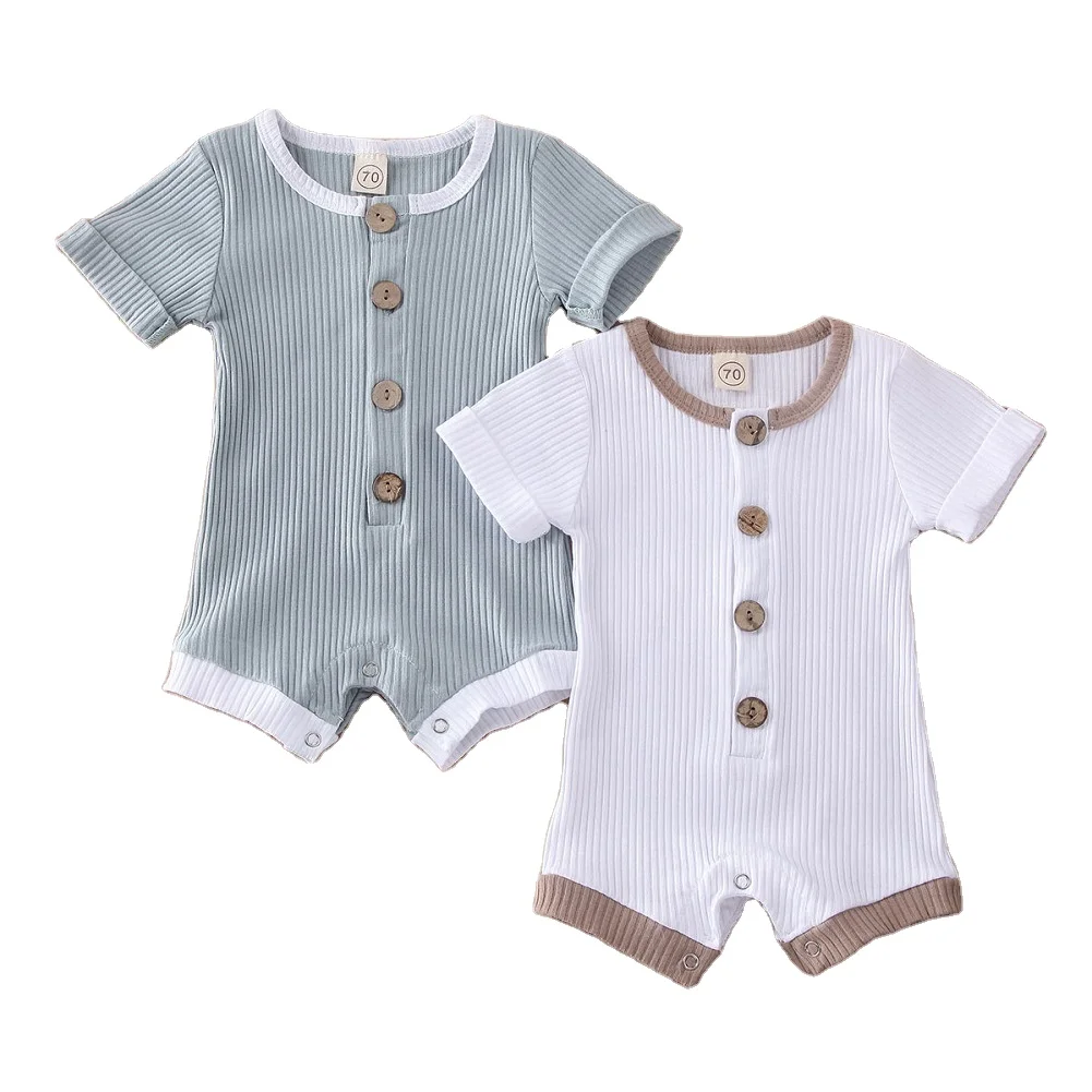 

Cutom OEM ODM Newborn Infant Toddler Boys Girls Short Sleeve Ribbed Cotton Baby Overalls Rompers, Photo showed and customized color