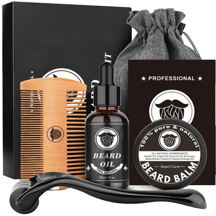 

4 PCS Beard Growth oil Roller Natural men's skin care products Beard Oil Kit for Patchy Beard Growth Kit, Black