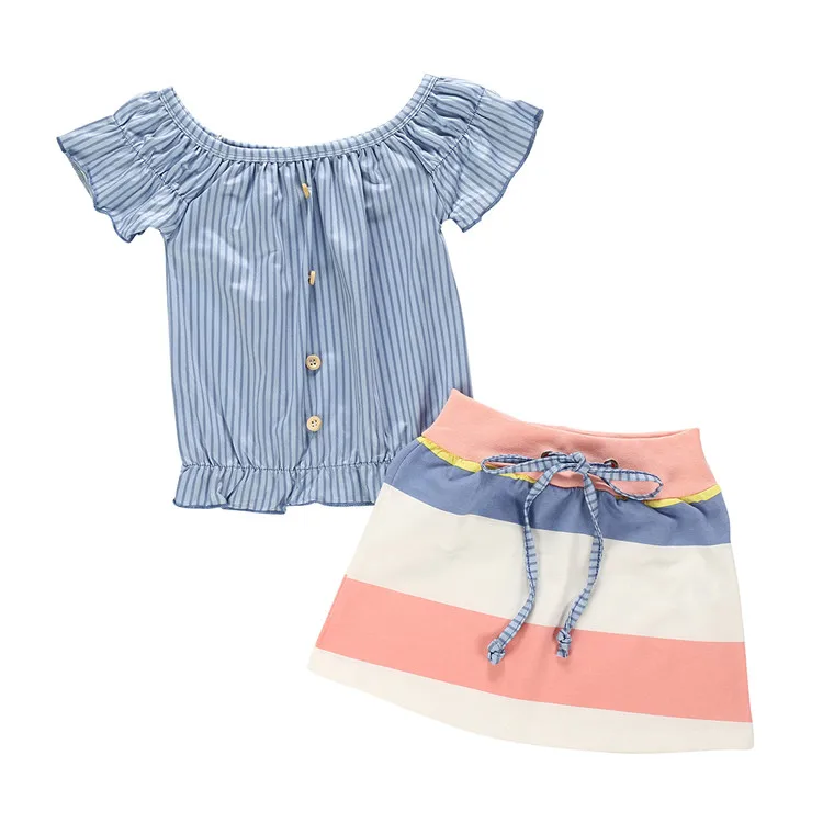

new style girls outfits fashion summer stripe top+ skirts 2pcs Boutique children girls clothes set