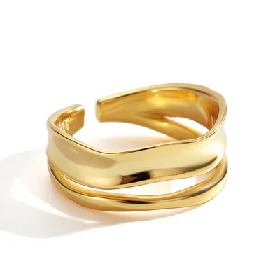 

925 Sterling Silver Irregular Double Layer Open Rings Adjustable Geometric Cross Round Silver Rings