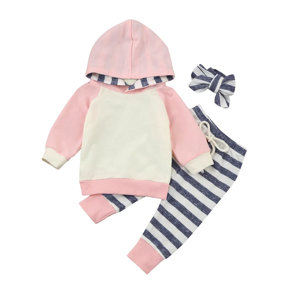 

2021 new autumn and winter children's suit male and female baby striped sweater three-piece with hood