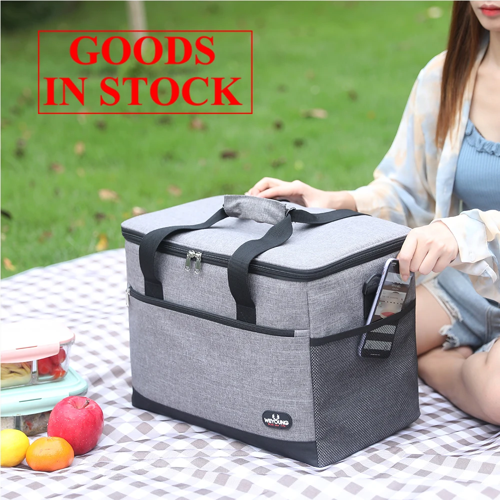 

wholesale insulated cooler bags portable beer travel delivery bag High capacity uber kids food lunch bag, Grey