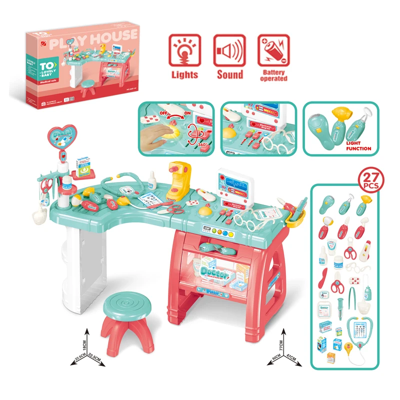 Kids Plastic Doctor Table Medical Tool Play Set Toy With Light And