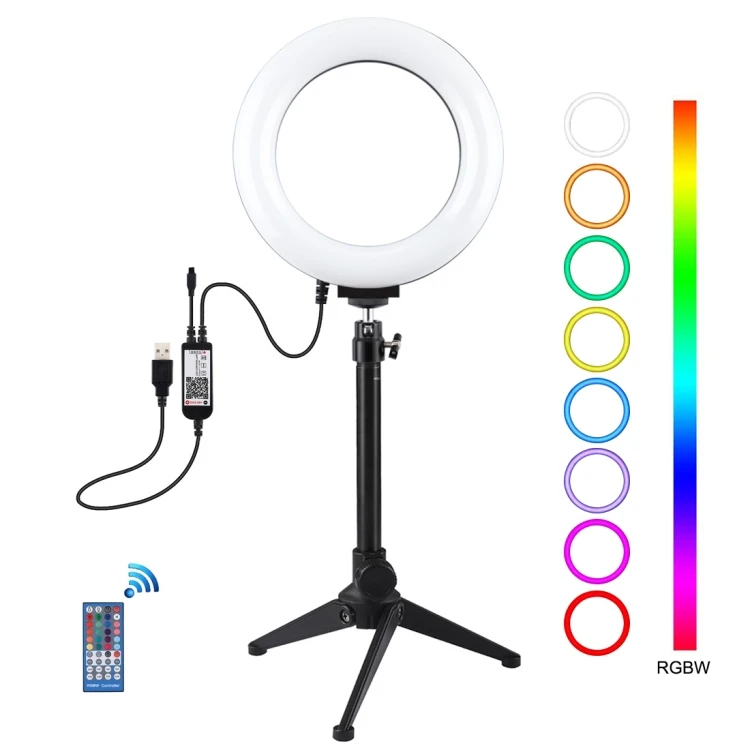 

Remote Control PULUZ 6.2 inch 16cm RGBW Light + Desktop Tripod + USB Dimmable LED Ring Photography Lights with Cold Shoe