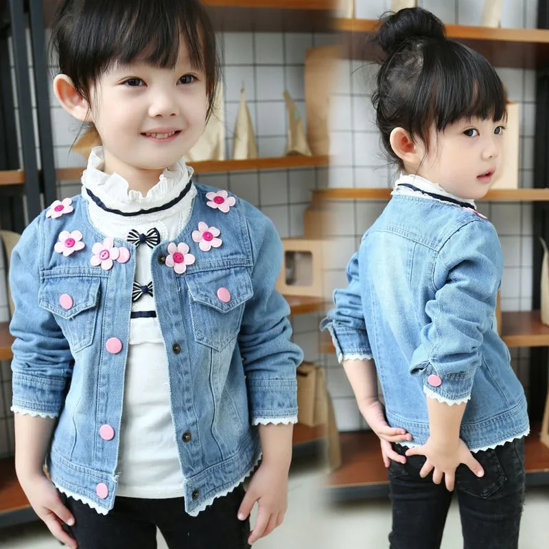 

Autumn stylish flower O-Neck tops jean girls demin coats for kids, Picture shows