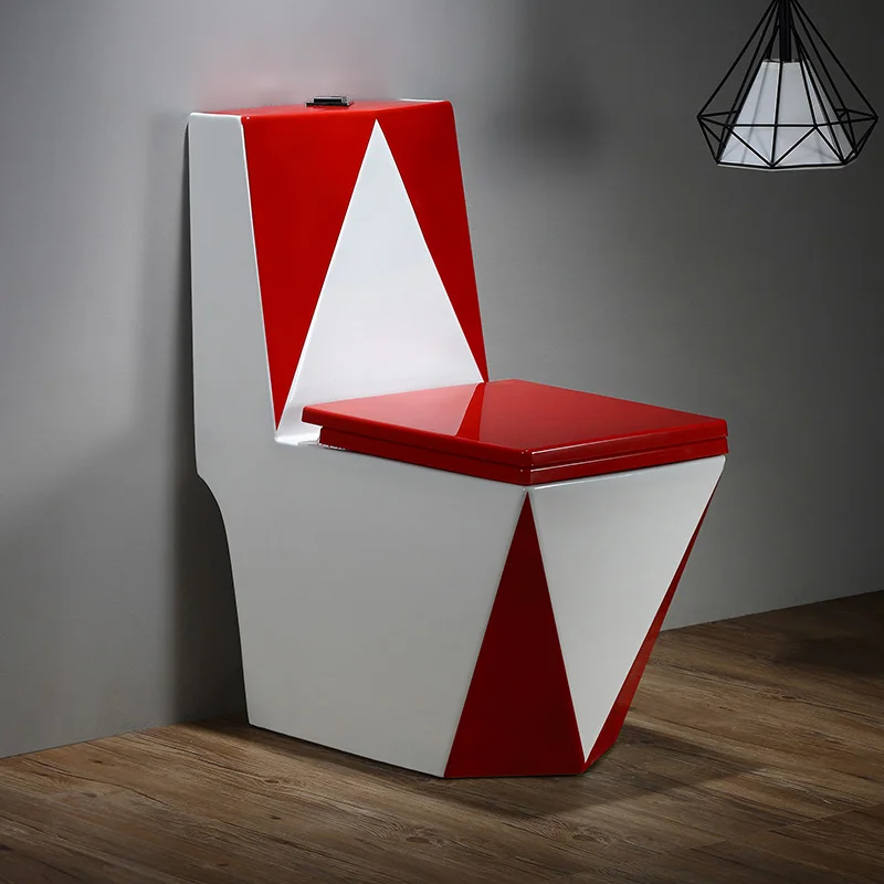 Red Colored Square Bathroom Washdown One Piece WC p-trap/s-trap Toilet bowl