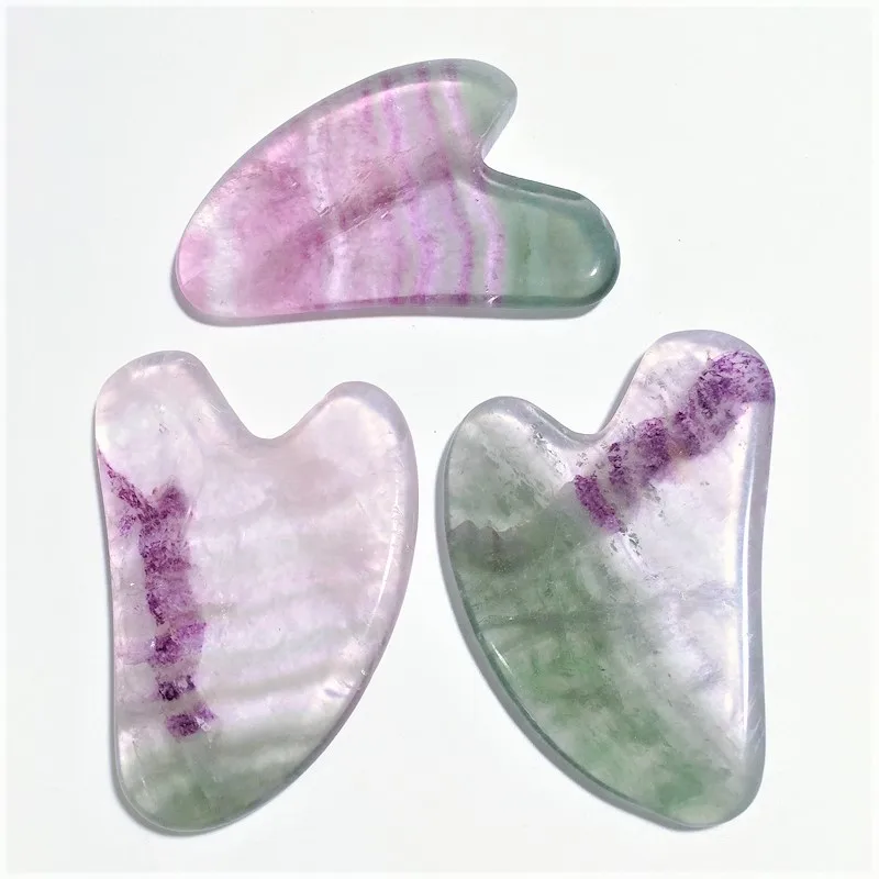 

100% Genuine Fluorite guasha board in customized heart guastone for body massage