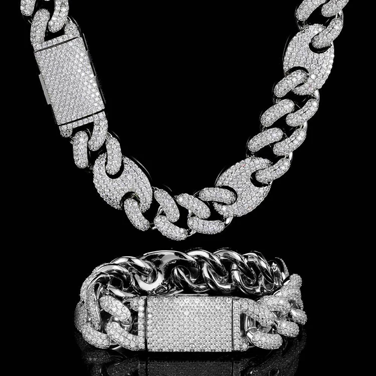 

GZYS JEWELRY Wholesale New Design 19mm Hip Hop Zircon Iced Out Mens Cuban Link Pig Nose Diamond Chain