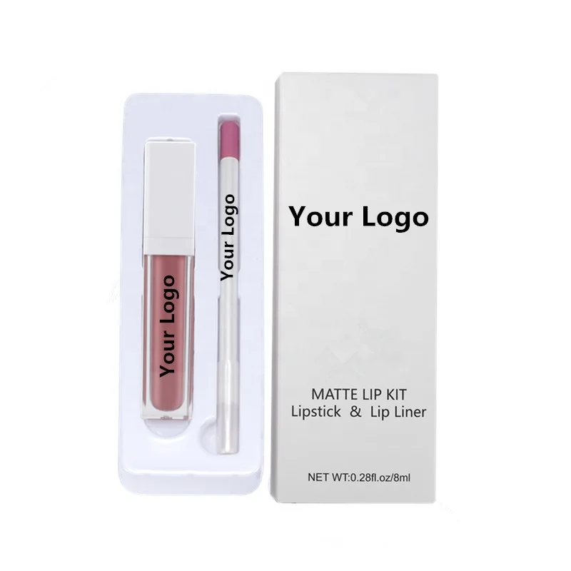 

2 In 1 Waterproof Lip Stick And Lip Liner Pencil Kit Pen Matte Liquid Lipstick Set