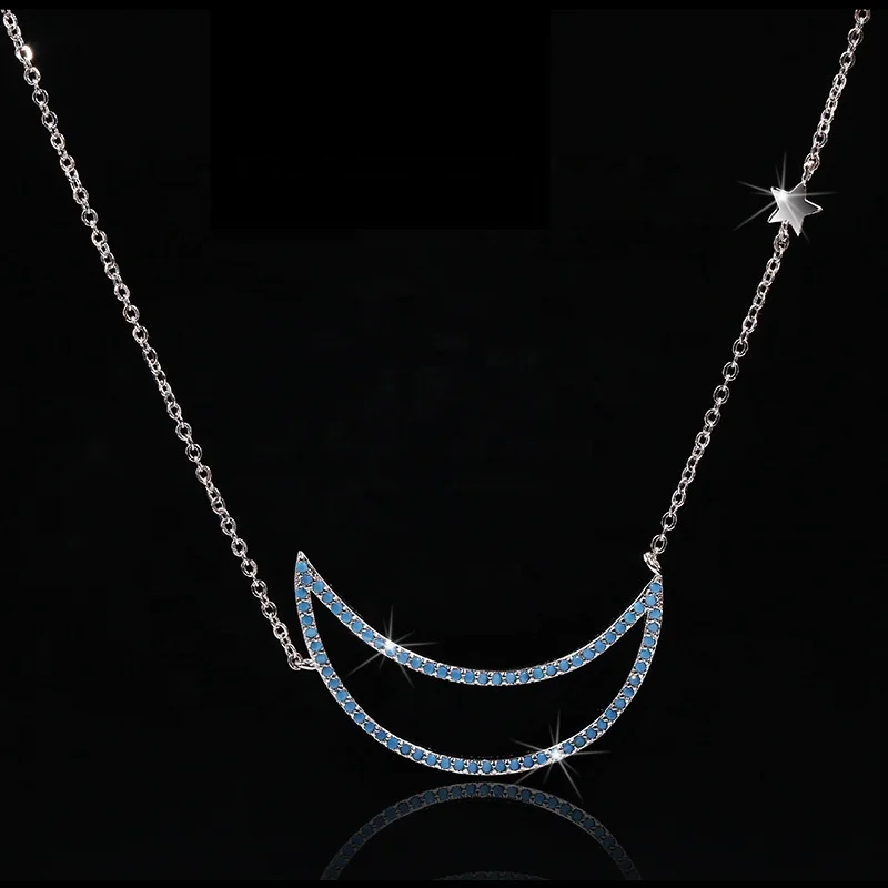 

Moon Star Pendant Necklaces for Women Blue Cubic Zirconia Exquisite Necklace with Chain Wedding Jewelry