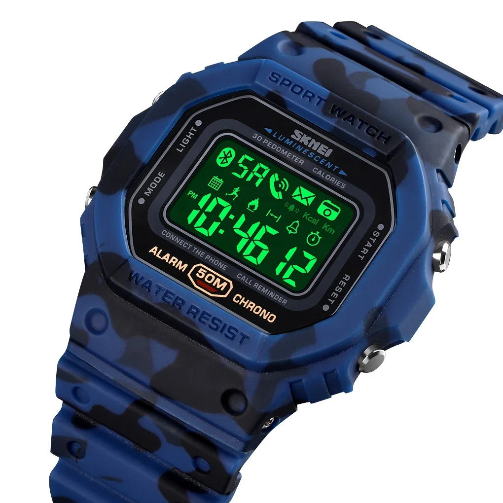 SKMEI 1743 Quality Relojes Hombre Smart Heart Rate Wristwatch Mens Custom waterproof Military Chronograph Digital Watches, Black,army green camo,grey camo,blue camo