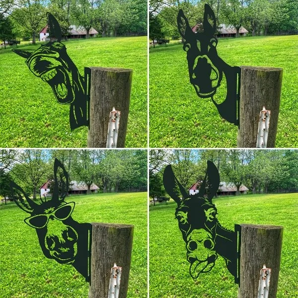 

Funny Cartoon Outdoor Indoor Garden Yard Wall Tree Pendant Sculptures Farm Peeping Animals Donkey Metal Art