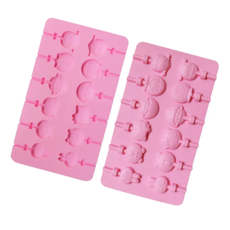 Wholesale Hot Sale OEM Wholesale Food Grade 12 Cavity DIY Cartoon Lollipop Chocolate Mould Silicone Baking Molds Kids
