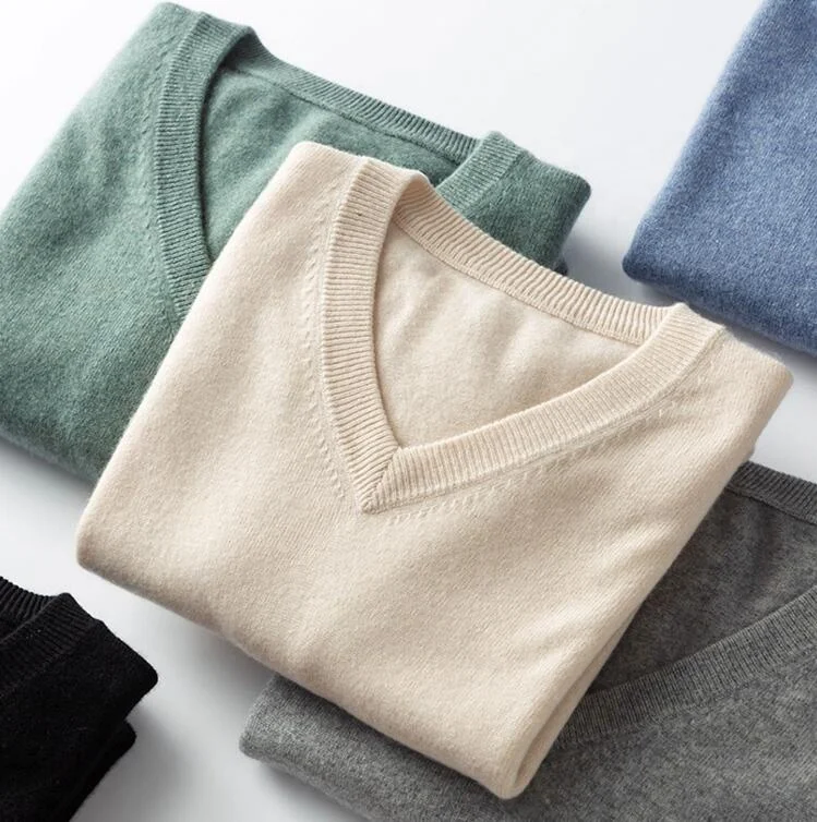 

Plus Size 2020 Fashion Men's Cashmere Wool Knitwear V-neck Mens Sweaters Long Sleeve Solid Color Men Sweater pullover, 10 solid colors as shown