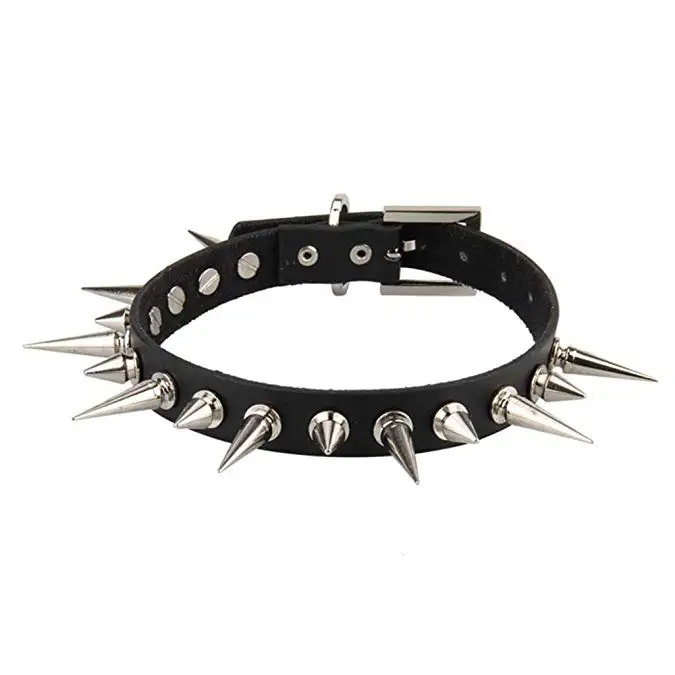 

Spiked Genuine Leather Spikes Rivets Choker Collar Necklace