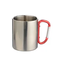 

Hot! Double wall travel mug cup Aluminium carabiner stainless steel hook isolating handle outdoor camp travel cup,camping mug