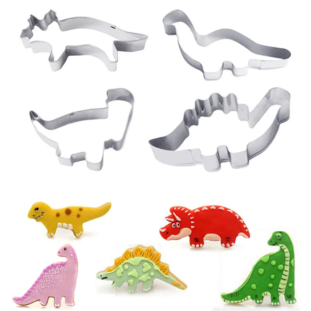 

6Pcs Dinosaur Shape Cookie Cutters Tools Stainless Steel Cookie Mold Baking Tools For Biscuit Cake Kitchen Accessories, Silver