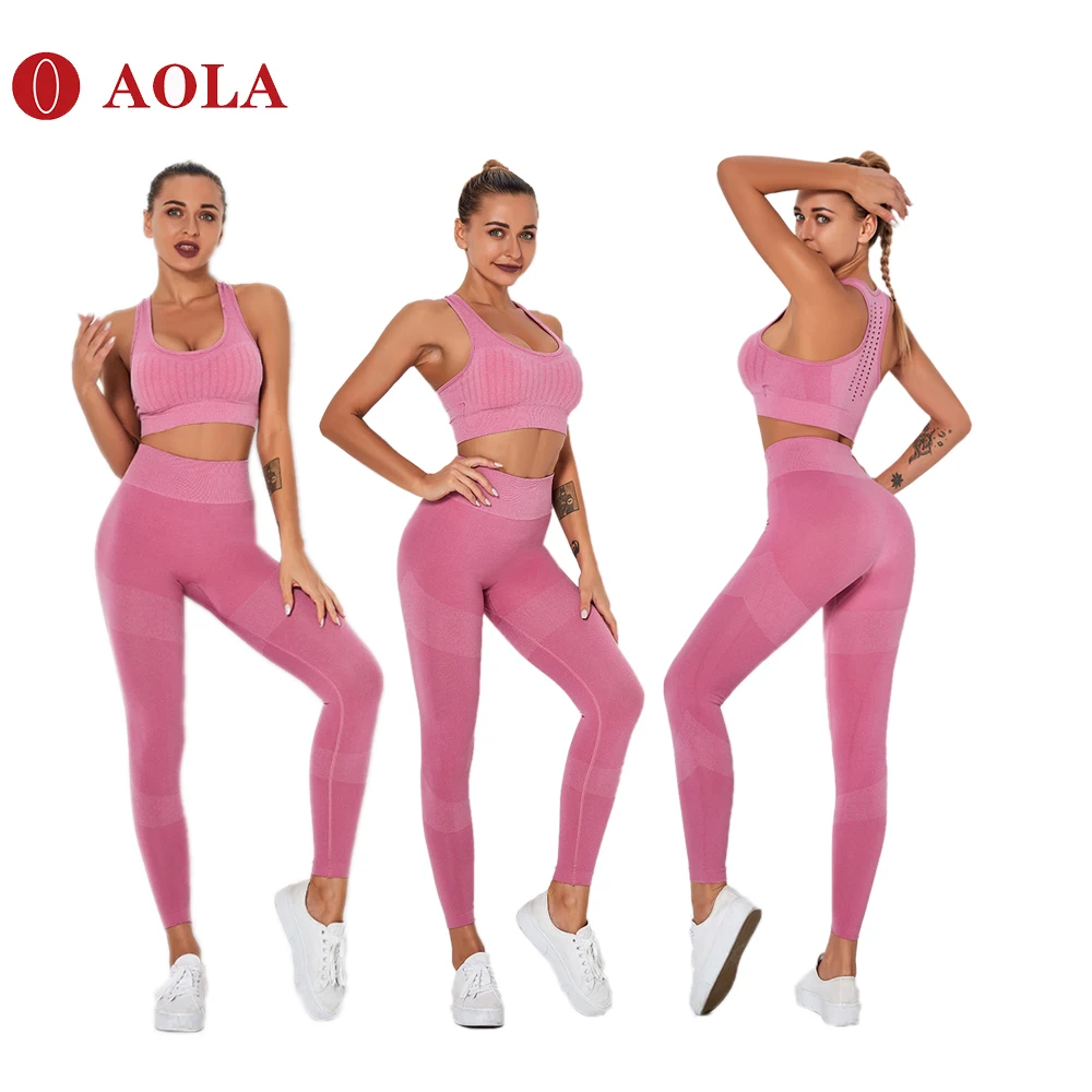 

AOLA 2020 hot sale Activewear Matching Pants Seamless Suit All Sizes Yoga Bra And Legging Clothing Set