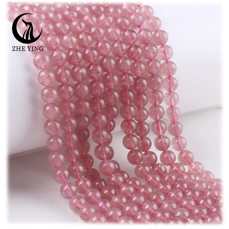 

Zhe Ying wholesale 6/8/10mm healing crystal strawberry quartz bracelet crystal round natural stone strawberry quartz beads