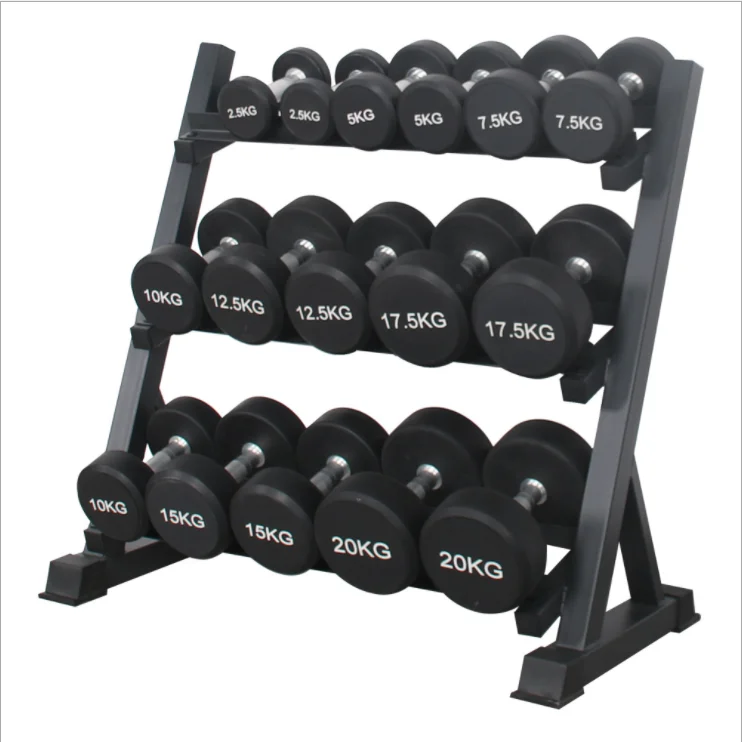 

Wholesale training equipment gym commercial vertical storage fitness 3 layer high quality dumbbell rack dumbbell storage rack, Black