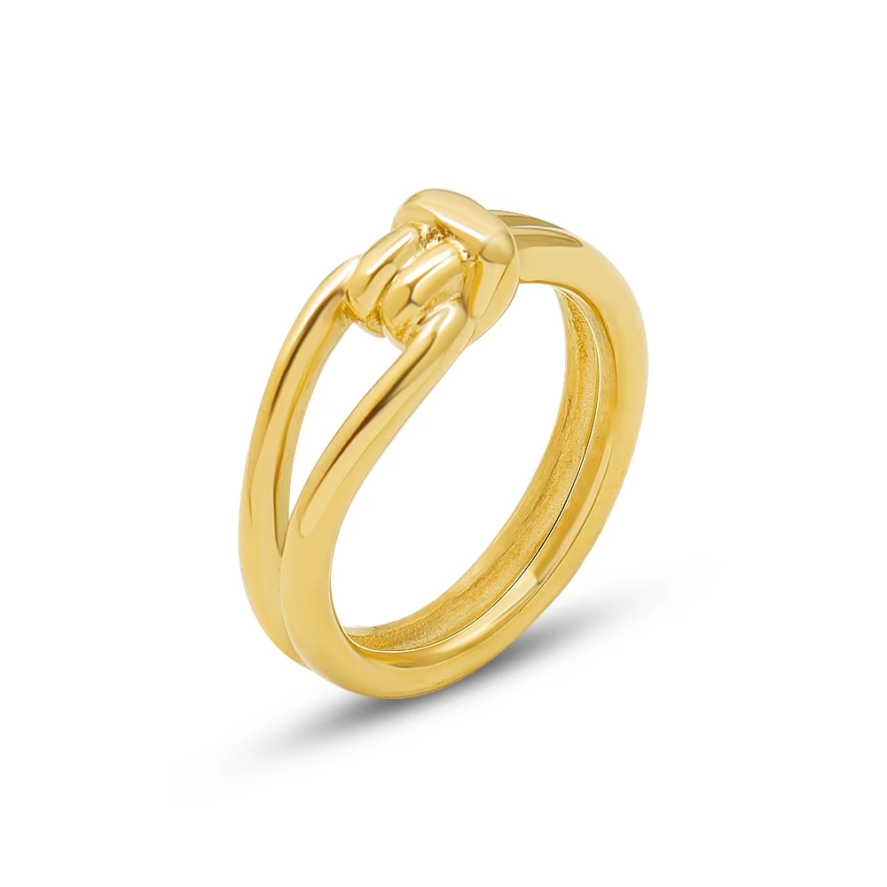

A niche group of stacked, knotted, titanium steel ring for women with 18K gold plated jewelry