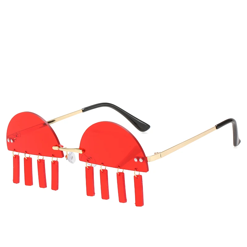 

OCH513 Chrismas Red Rimless Semi Rimless Pendant Personality Sunglasses