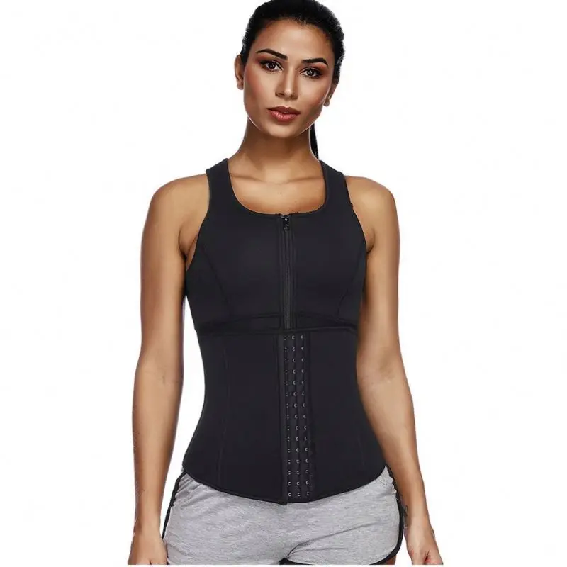 

Fat Burning Neoprene Shaper Waist Vest Front Adjustable Rows Hooks Vest Style Waist Women Neoprene shaping vest sweat belt, Black