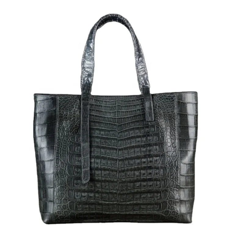 

luxury genuine crocodile tote bags ladies customized shoulder bags grey Guangzhou handbags