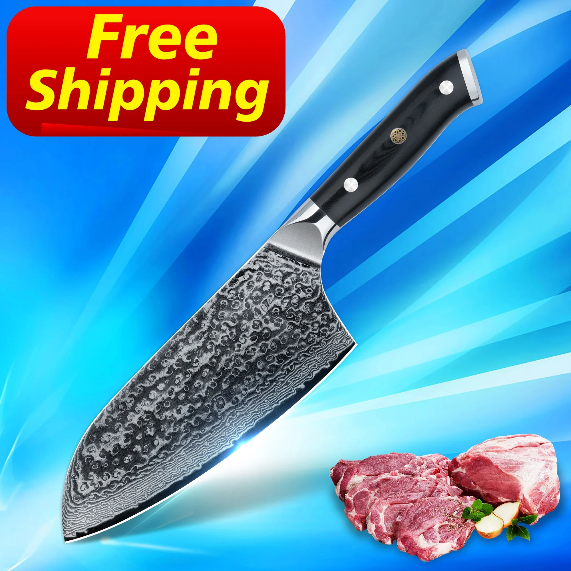 

Free Shipping orders over 100 pcs Amazon best selling damascus 7 inch butcher knives chinese chefs knife cleaver knife, Customized color