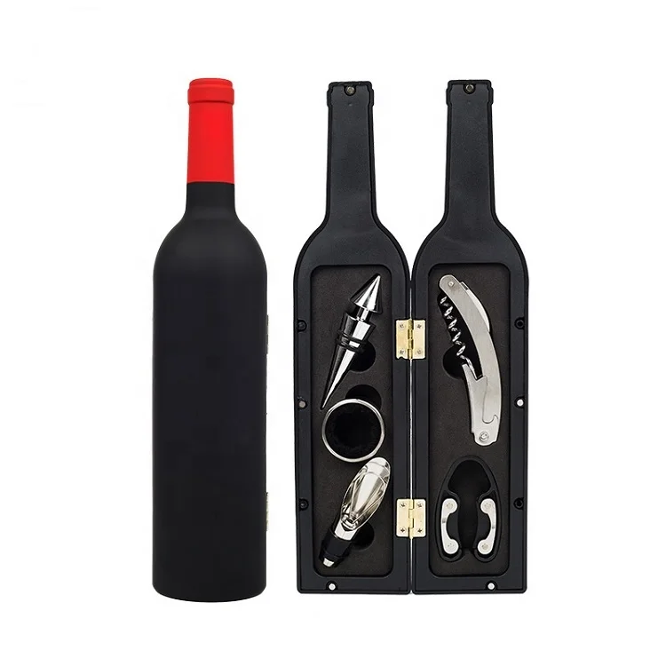 

Wholesale 5 Piece Wine Bottle Shaped Opener Set Accessory Kit Wine Bottle Set