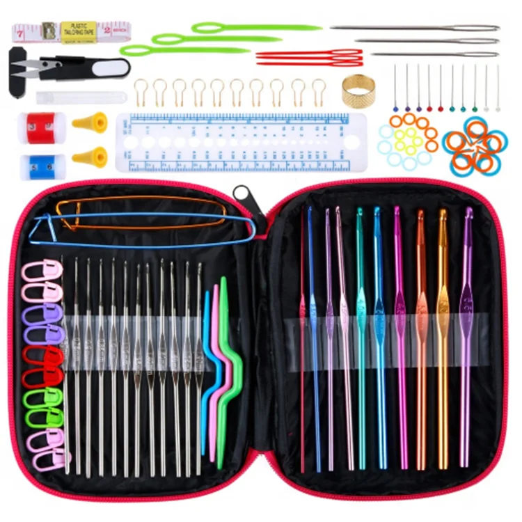 

100pcs DIY Aluminum Crochet Kit With Yarn Knitting Needles Sewing Tools Crochet Hook Set