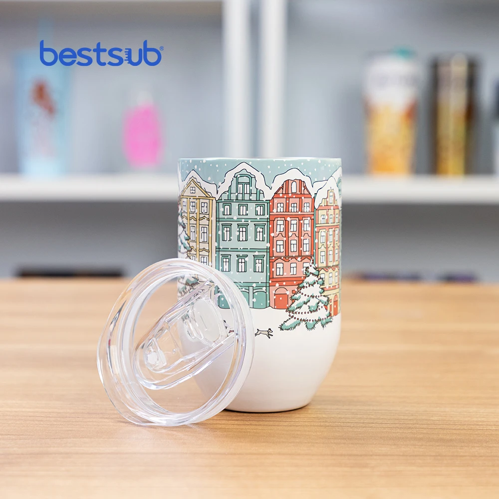 

BestSub Wholesale Custom Sublimation Blanks 12oz 360ml White Straight Stainless Steel Stemless Wine Glasses Tumblers Mugs