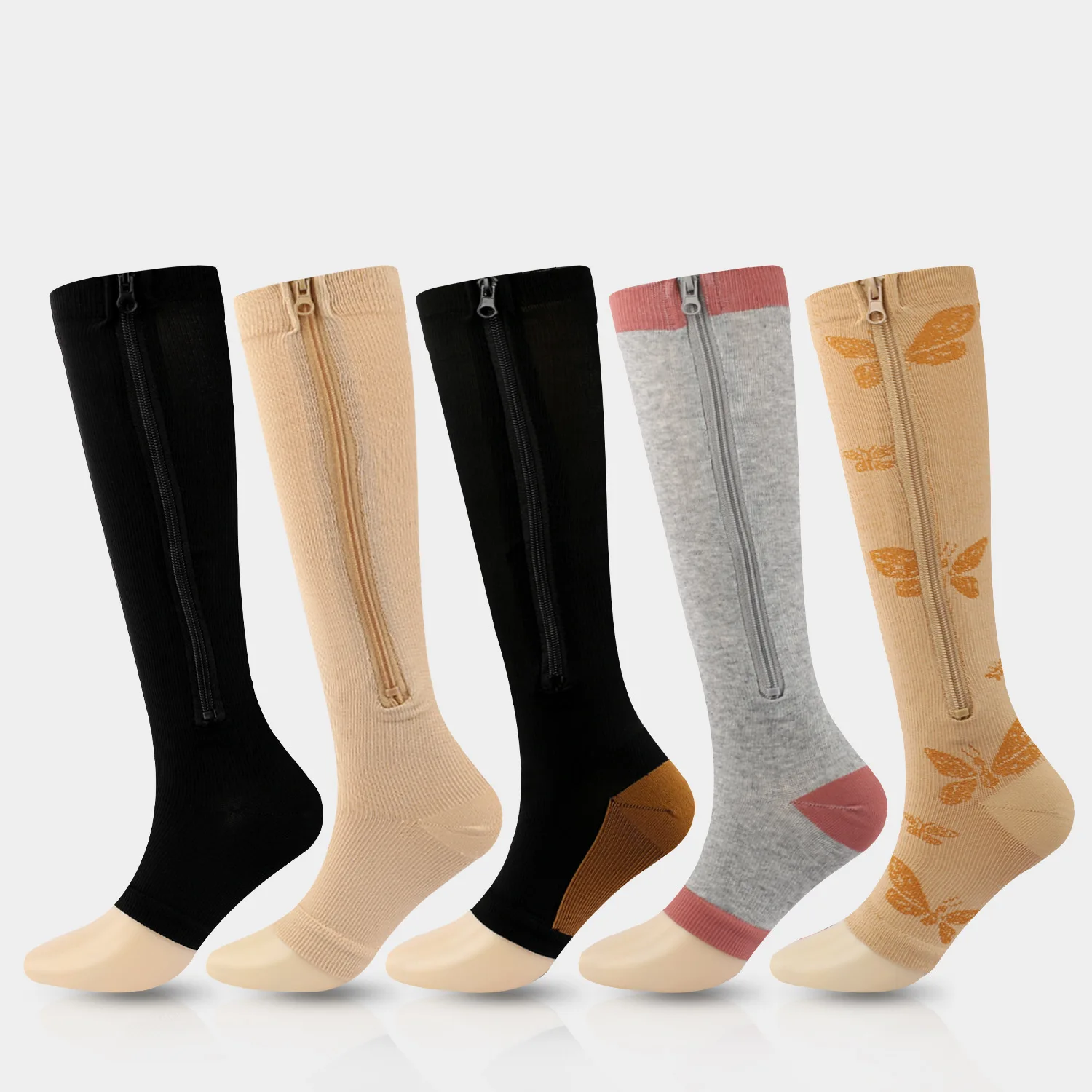 

Professional Zip Leg Support Knee-high running socks compression Stockings Sox Open Toe Compression Zipper Socks 20-30mmhg