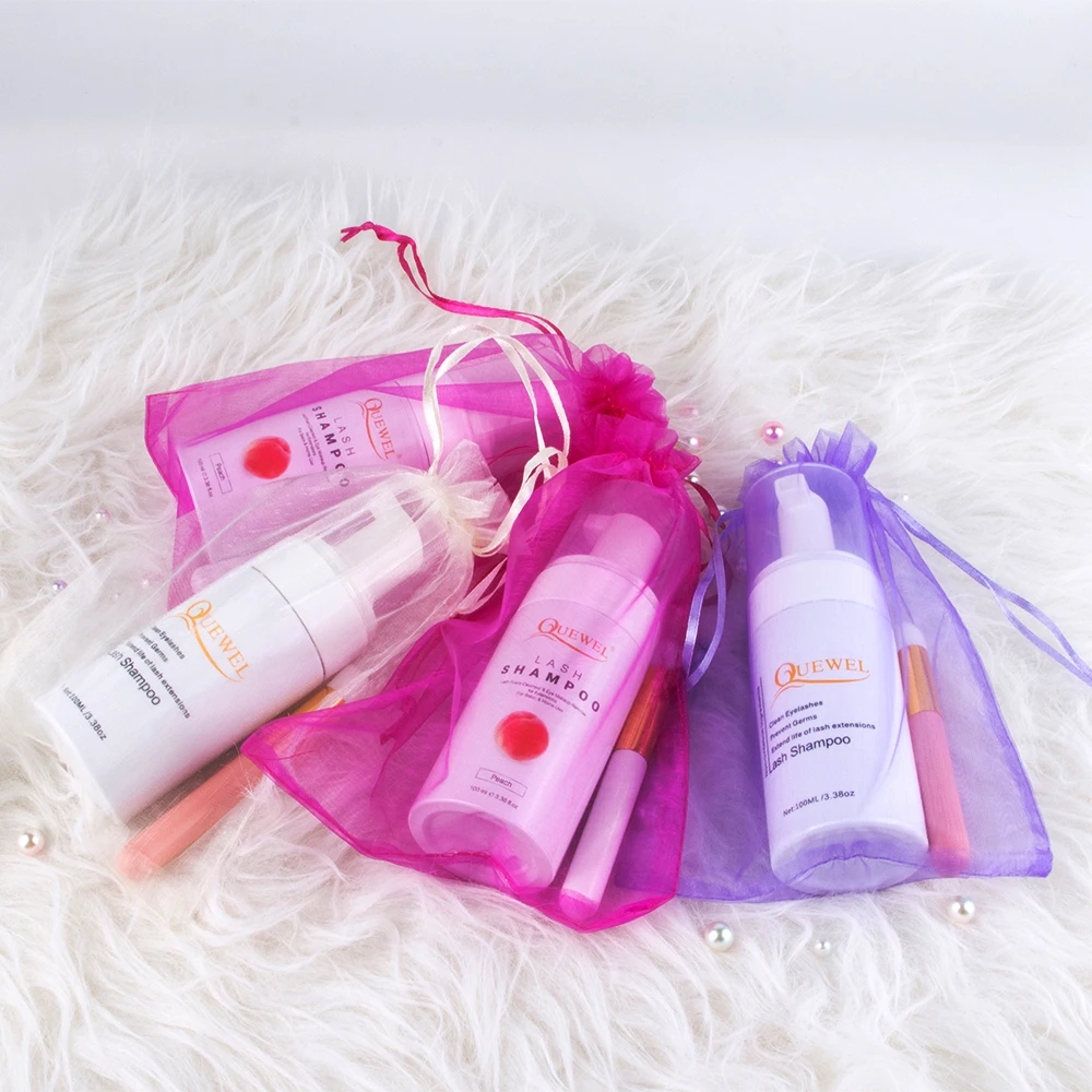 

QUEWEL private label empty lash shampoo cleanser eyelash shampoo lash brush shampoo bottle lash extensions