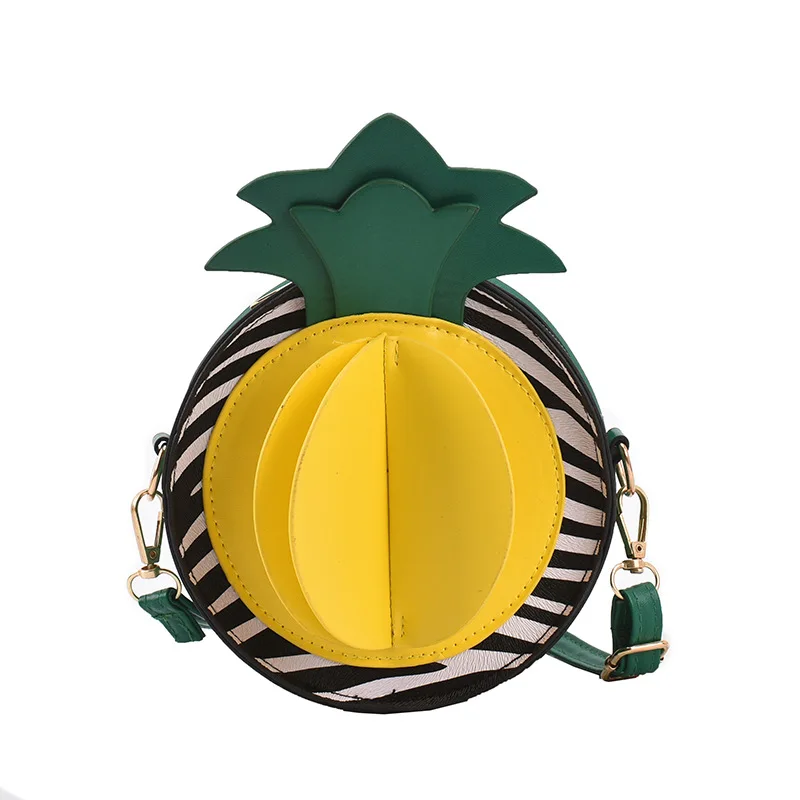 

PU cartoon pineapple bag summer little girl personality cute one shoulder chain small round purses