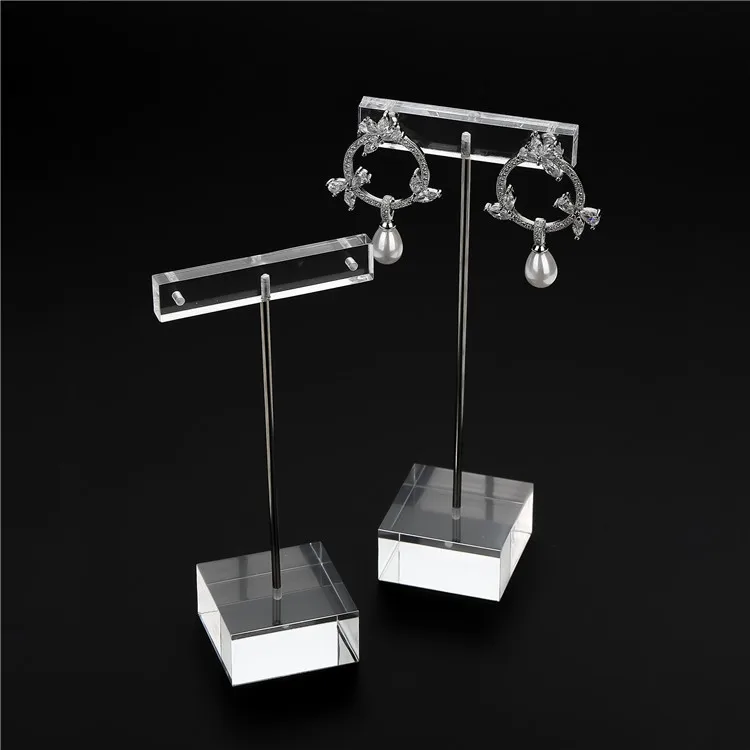 

wholesale jewelry gift stand for earring windows 2pcs set T shape earring display stand, Clear