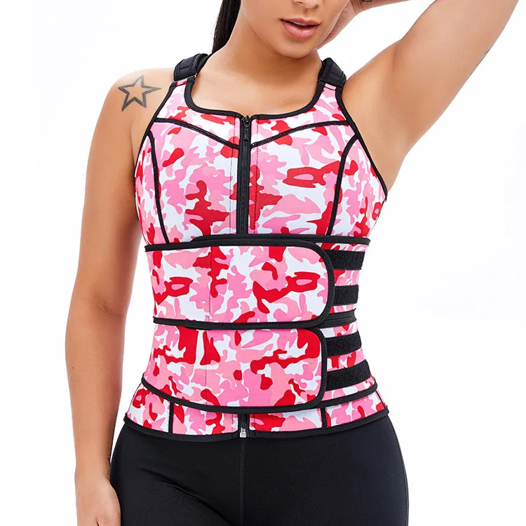 

Factory direct sales of new sports vests sweat waist trainer and shapewear fitness adjustable shape vest, Camouflage red, camouflage blue, camouflage green