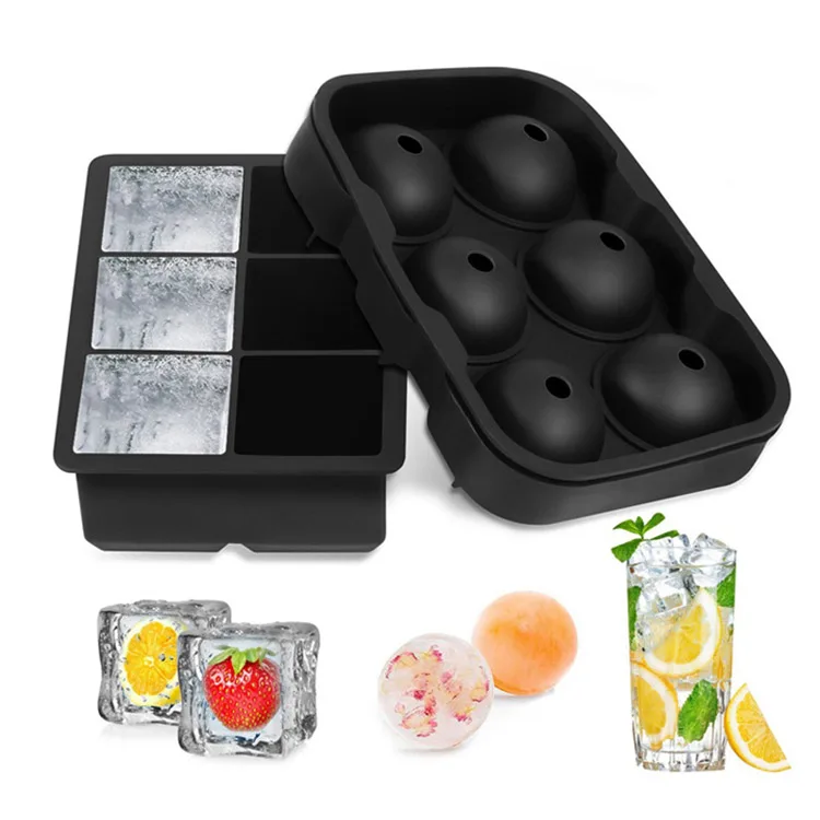 

Custom 6 Holes Clear Frozen Square Round Ball Sphere Silicon Ice Cream Maker Molds Cube Tray Set