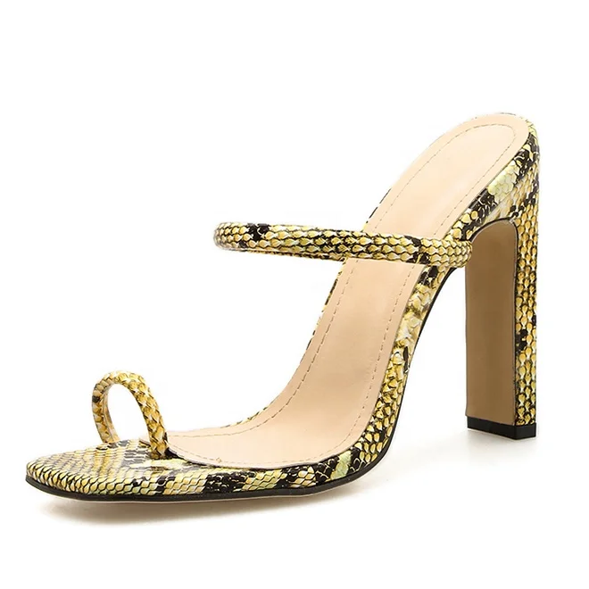 

Clip Toe High Chunky Heels Women's Slippers Stiletto Snake Print Sandals Summer Outdoor Pumps, Yellow black