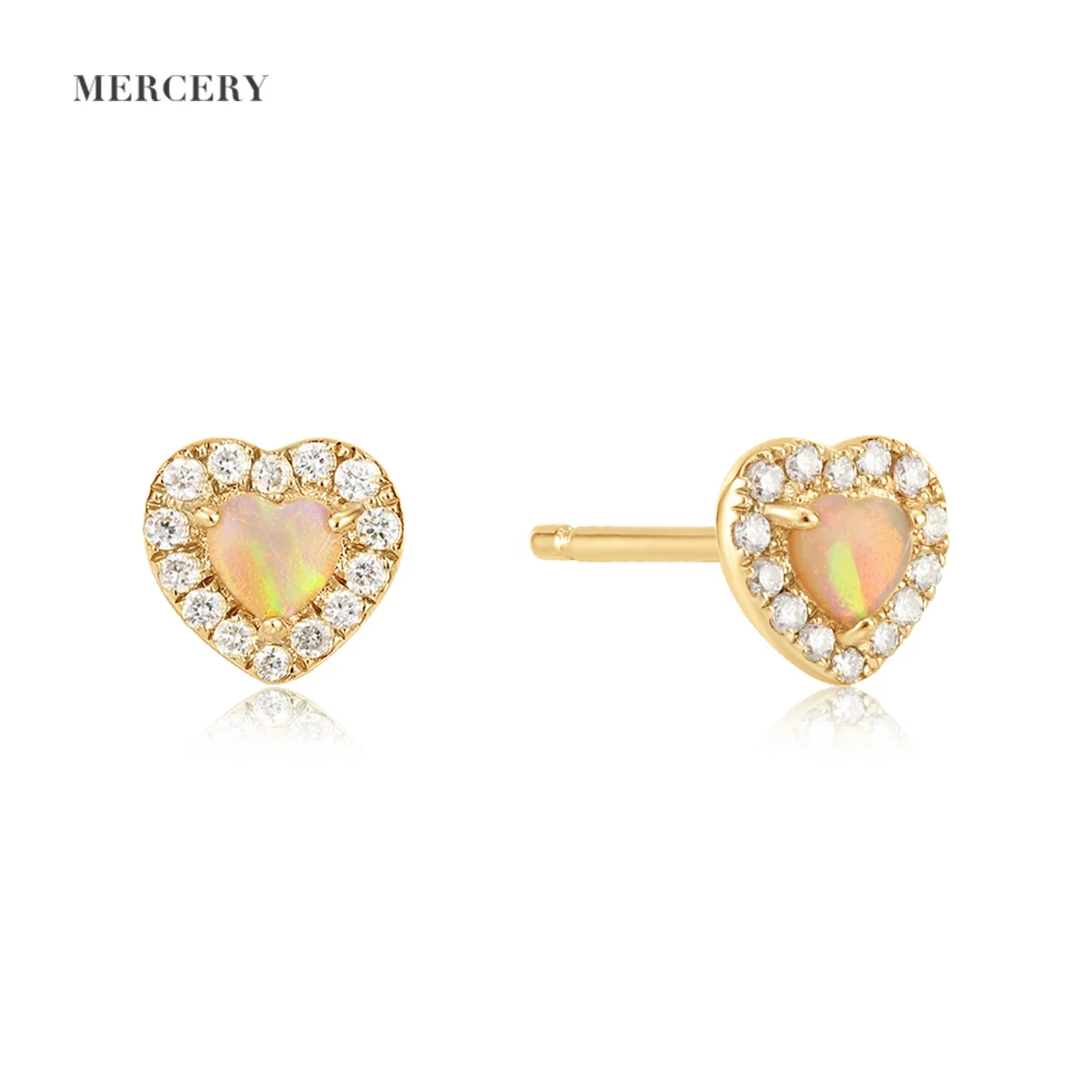 

Mercery Hypoallergenic Jewelry Wholesale 14k Solid Gold Natural Diamond Needle Stud Earring Opal Heart Shape Stud Earring Women