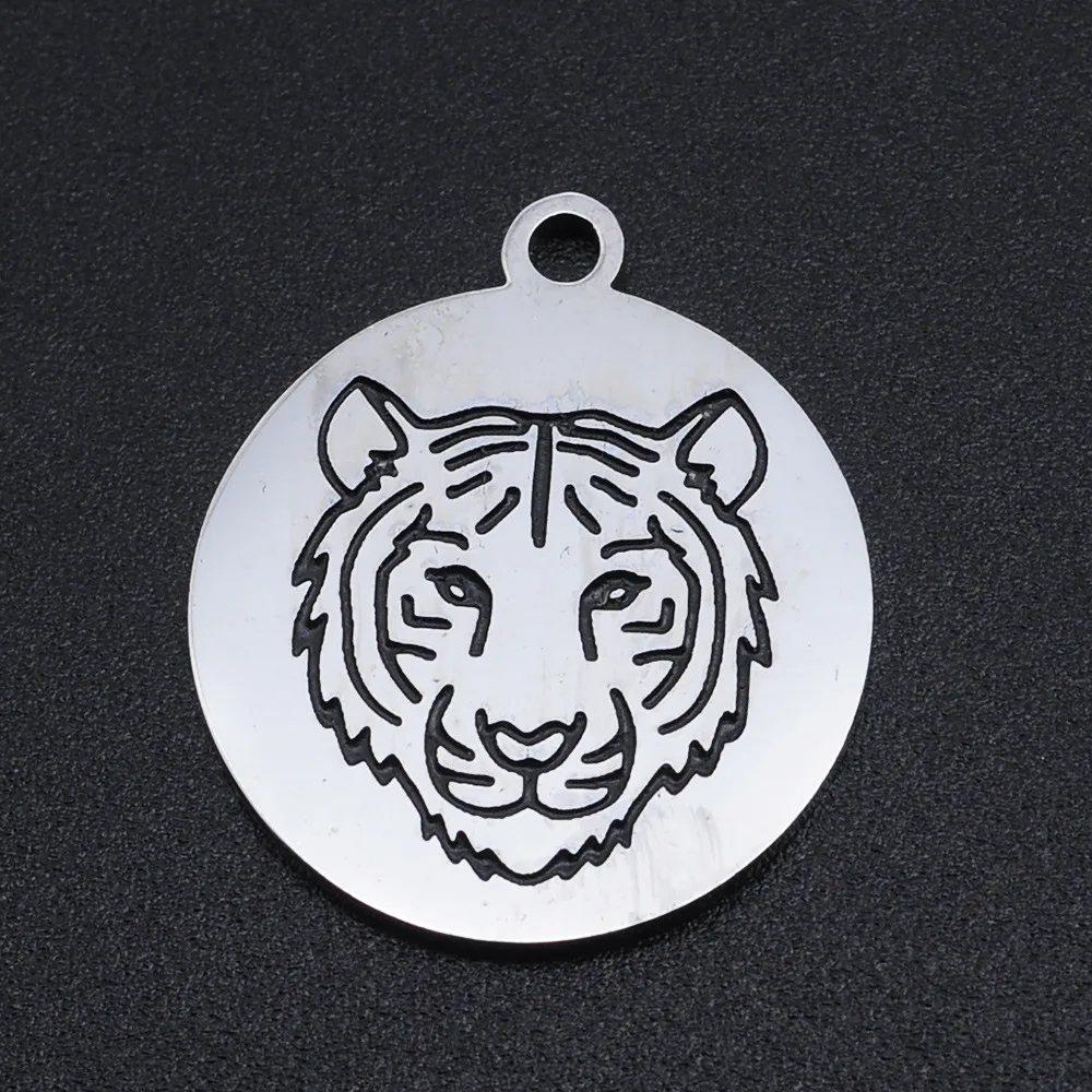 

Hot Sale 19*22mm Stainless Steel Round Shape Hollow Out Tiger Head Necklace Pendant 5Pcs/Bag