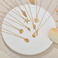 

9 Design Fashion Jewelry Shell Starfish Gold Color Choker Pendant Necklaces For Women Girls Gifts