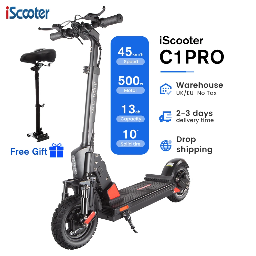

500w 45km/h fast electric scooter 48v electric scooter Bogist C1pro EU UK stock fat wheel foldable electric scooter with seat