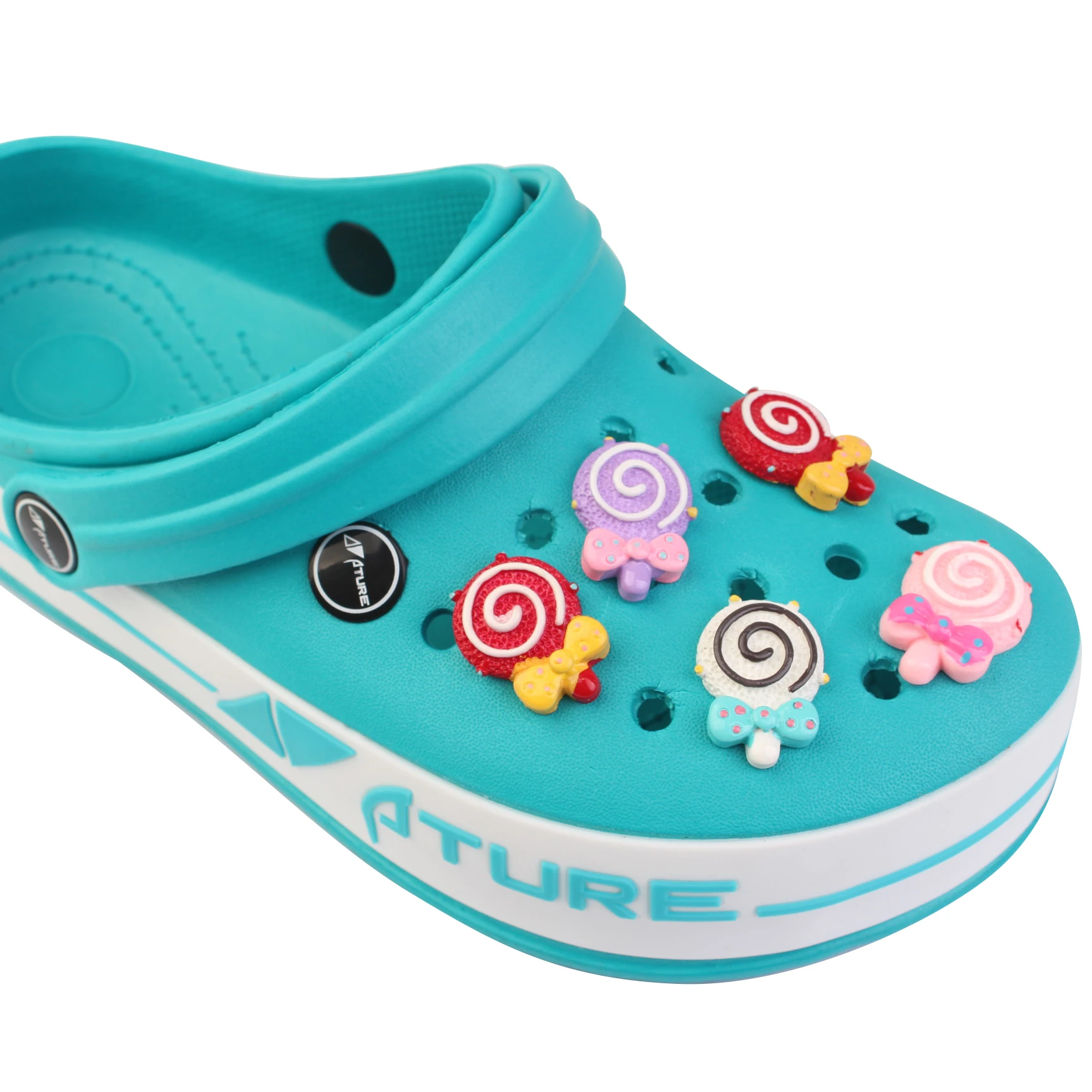 

Lollipop Candy Resin Mini Simulation Shoe Charms Shoe Buckle Decoration Croc Charms Fit Holes Wristbands Kids Gifts Croc charms