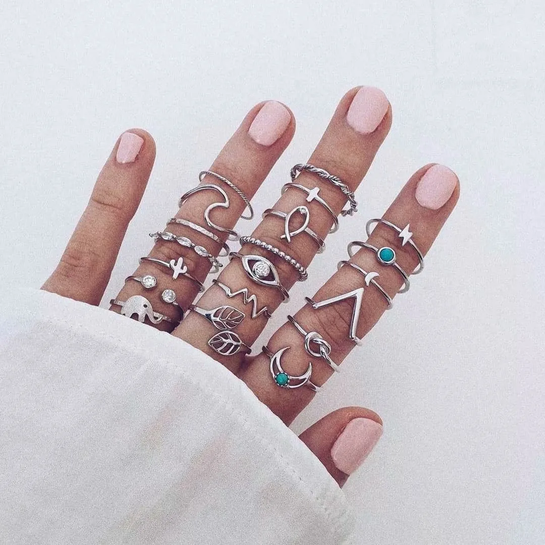 

High Quality Hypoallergenic Ring Punk Vintage Silver Resin Rings Set