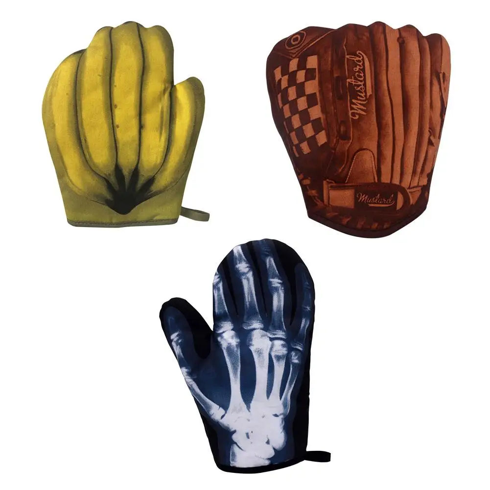 

Non-slip Cotton Oven Glove Funny Banana Baseball Kitchen Cooking Microwave Gloves Baking BBQ Potholders Oven Mitts 2021